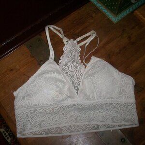 Aerie Brand Small Lace V Neck Bra Racer Back Padded Wireless Bralette  r/n 54485